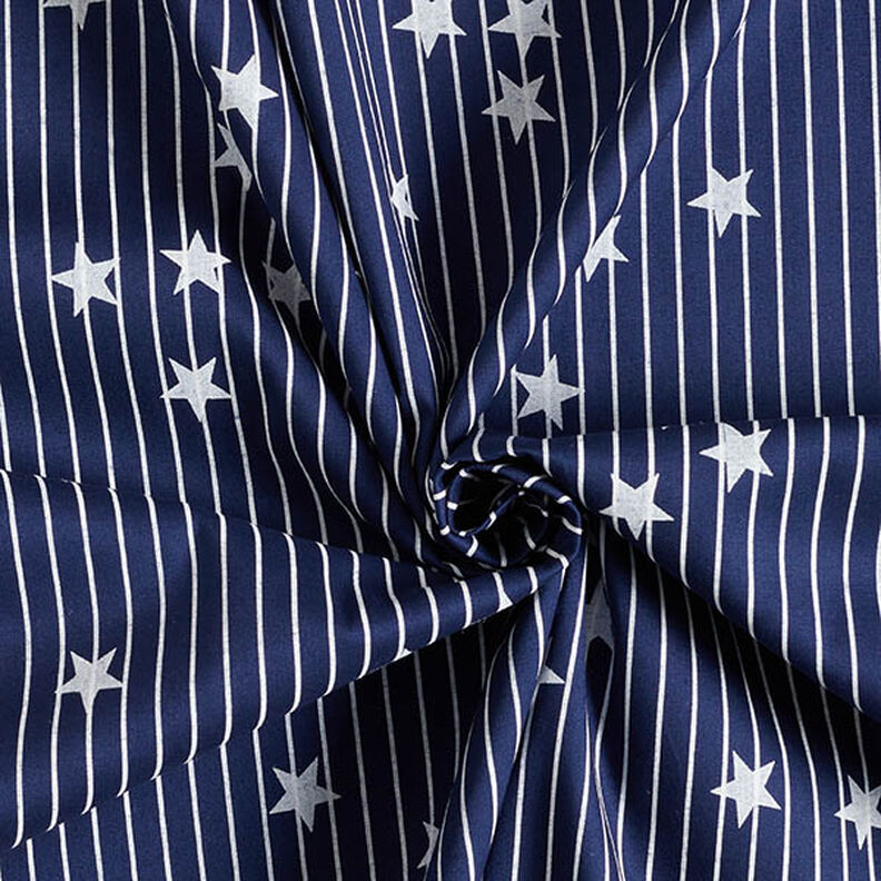 Popelina de algodão Riscas e estrelas – azul-marinho/branco,  image number 3