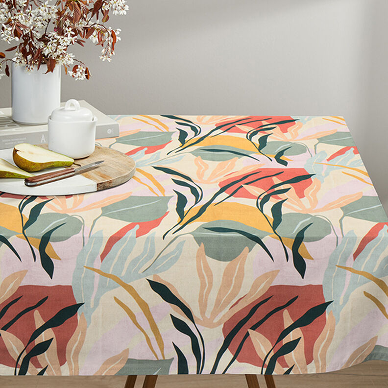 Tecido para decoração Meio linho Panamá Plantas abstratas – natural/menta clara,  image number 6