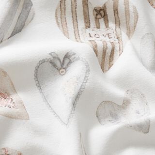 Jersey de algodão Corações de aguarela Impressão Digital – marfim/cinza claro, 