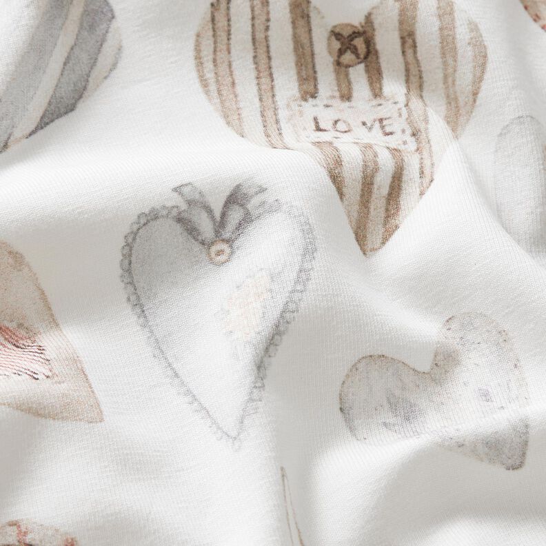 Jersey de algodão Corações de aguarela Impressão Digital – marfim/cinza claro,  image number 2