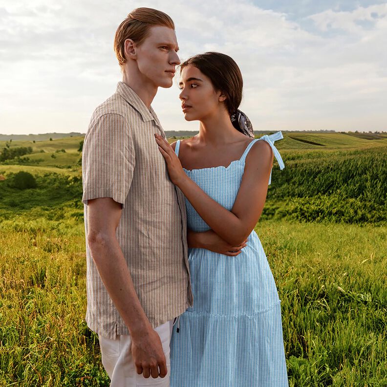 Musselina/ Tecido plissado duplo Riscas de fios tingidos | Poppy Fabrics &ndash; azul brilhante/branco,  image number 5