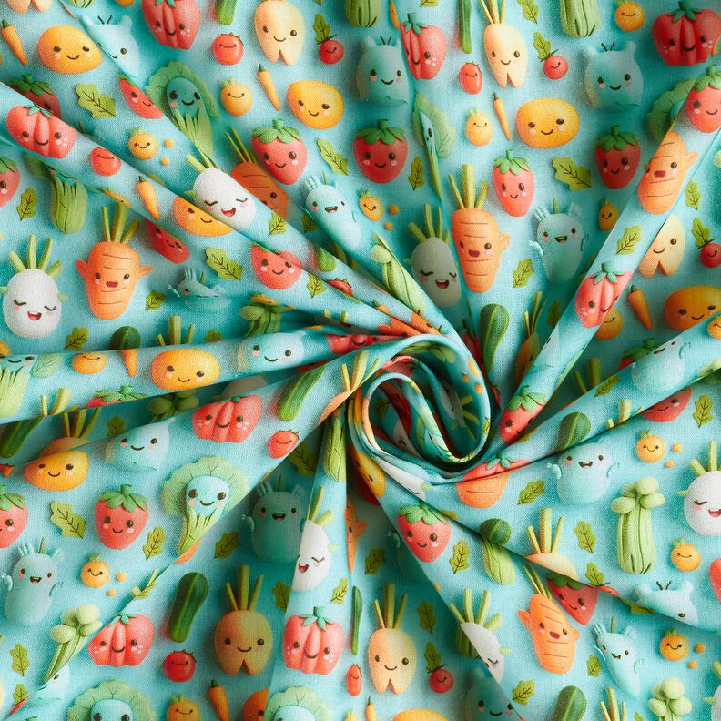 Popelina de algod&atilde;o Legumes de plasticina felizes Impress&atilde;o Digital &ndash; azul marinho,  image number 3