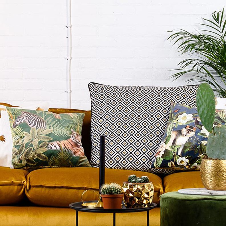 Tecido para decoração Jacquard Losangos Art Déco – branco sujo/dourado,  image number 6