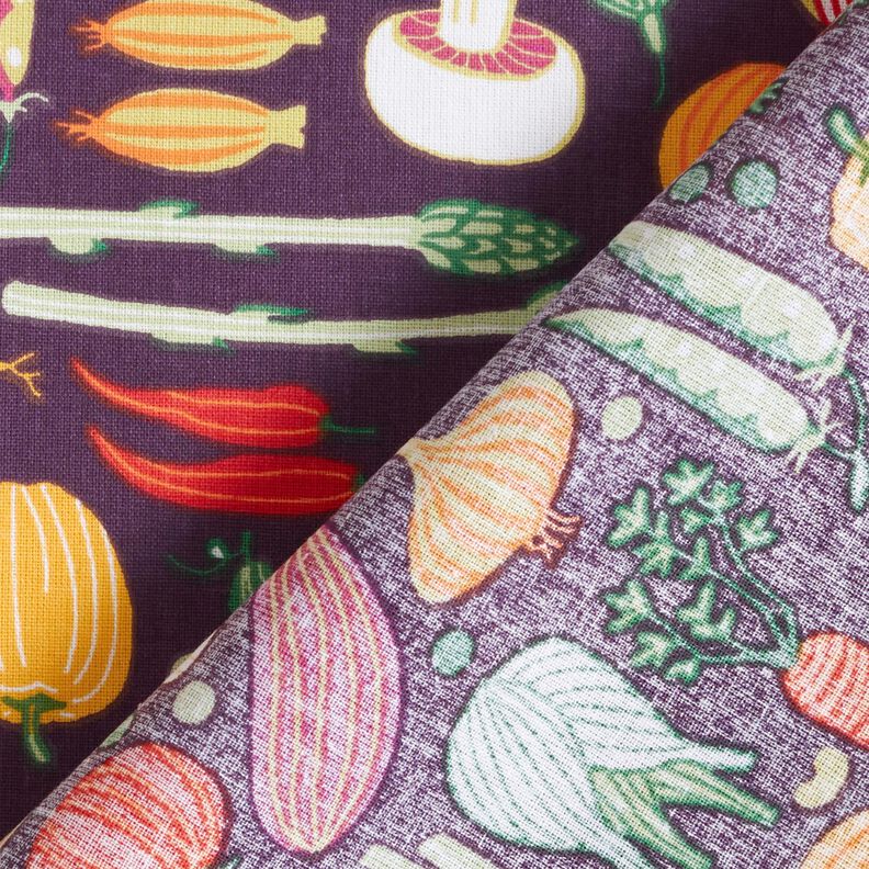 Tecido de algodão Cretone Variedade de legumes – beringela/verde,  image number 4