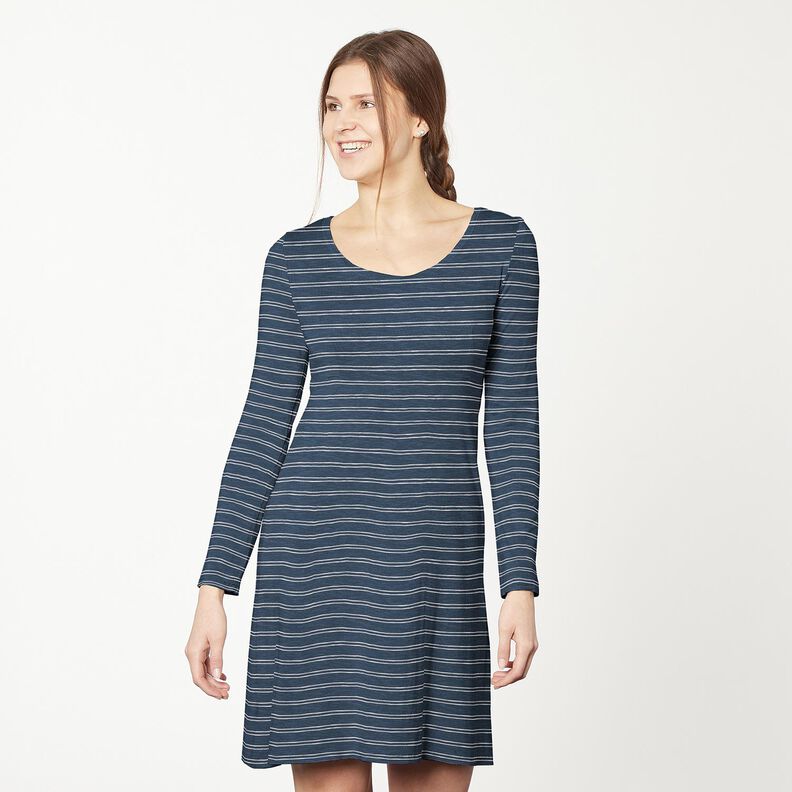 Jersey de algodão Riscas irregulares – azul-marinho/branco,  image number 5