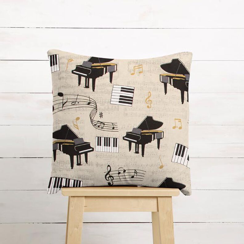 Tecido para decoração Meio linho Panamá piano de cauda e partituras – natural/preto,  image number 5