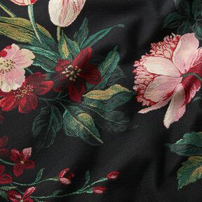 Tecido para decoração Gobelina Bouquet de flores – preto/carmin, 