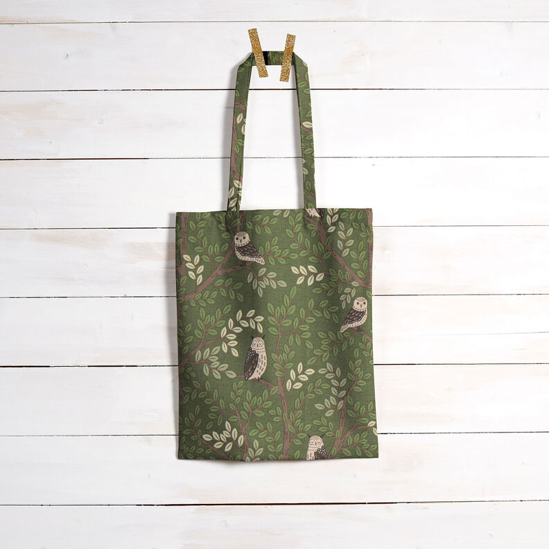 Tecido para decoração Meio linho Panamá Corujas da floresta – verde escuro/cor de chocolate,  image number 8