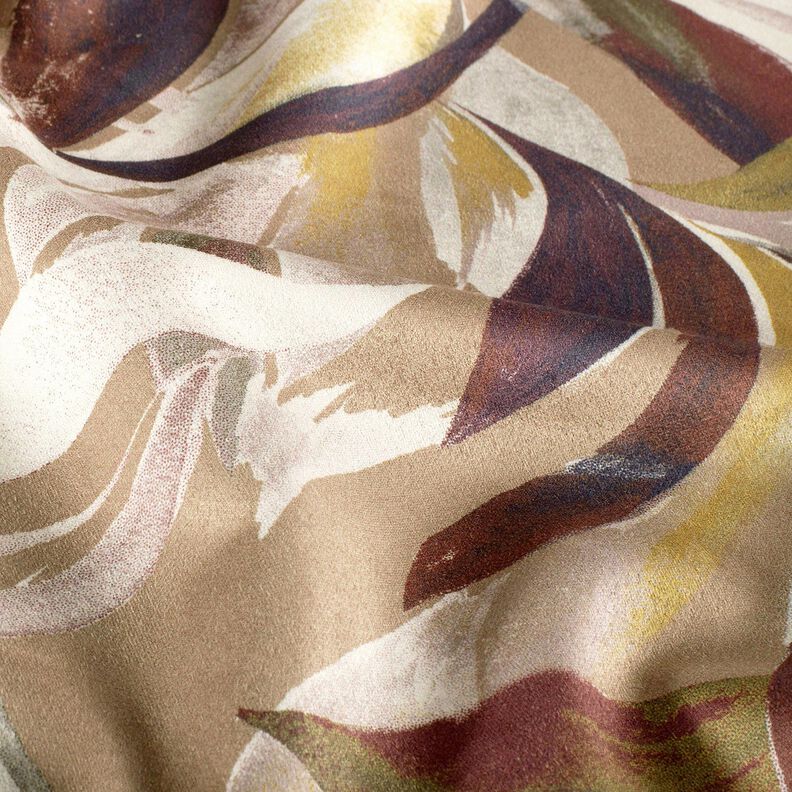 Tecido aveludado elástico Folhas entrançadas – mocca/bordô,  image number 2