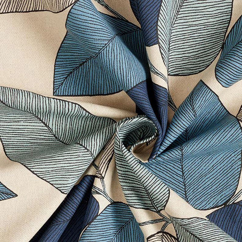Tecido para decoração Meio linho Panamá Folhas grandes – azul/natural,  image number 3