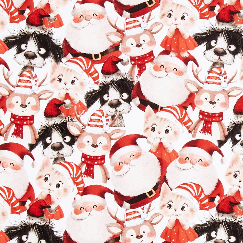 French Terry Sweat de verão Animais em trajes de Natal Impressão Digital – branco/cor de malagueta,  image number 1