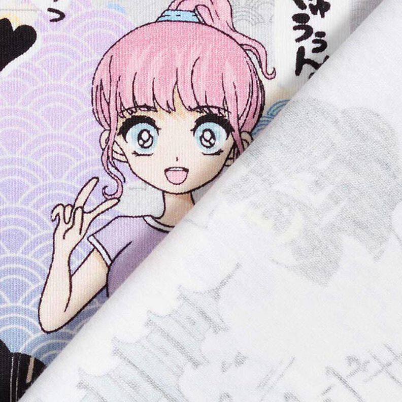 Jersey de algodão Mundo da manga japonesa Impressão Digital – cinzento-prateado,  image number 5