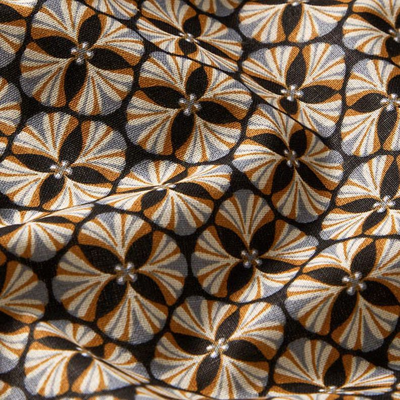 Tecido de algodão Cretone Azulejos floridos – preto/taupe claro,  image number 2