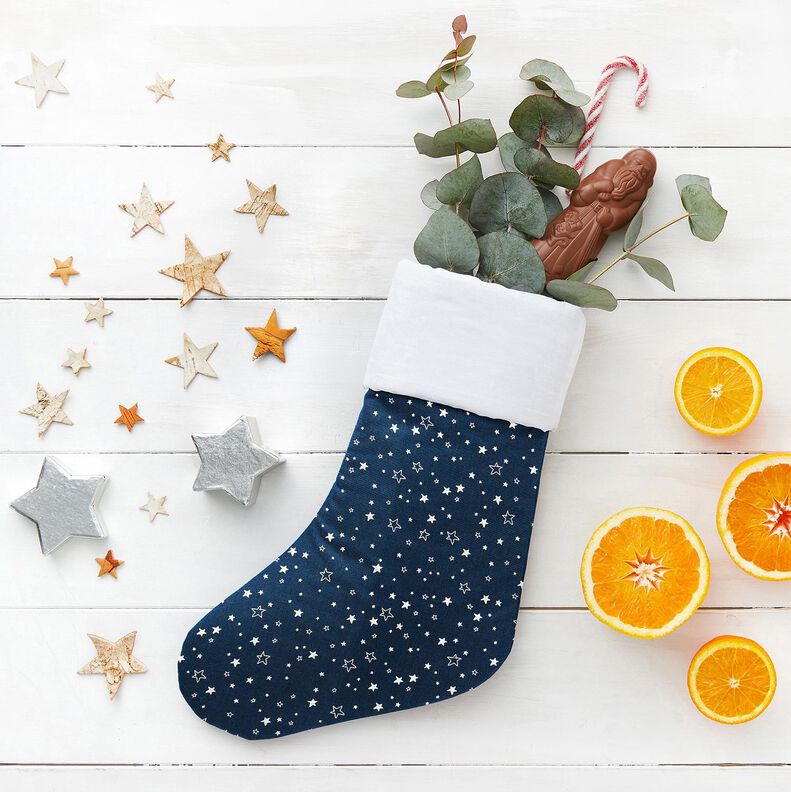 Tecido de algodão Popelina Estampado prateado Estrelas de Natal – azul-noite/prata metálica,  image number 5