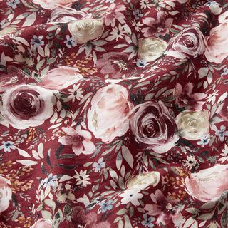 Musselina/ Tecido plissado duplo Rosas aguarela Impressão Digital – bordô, 
