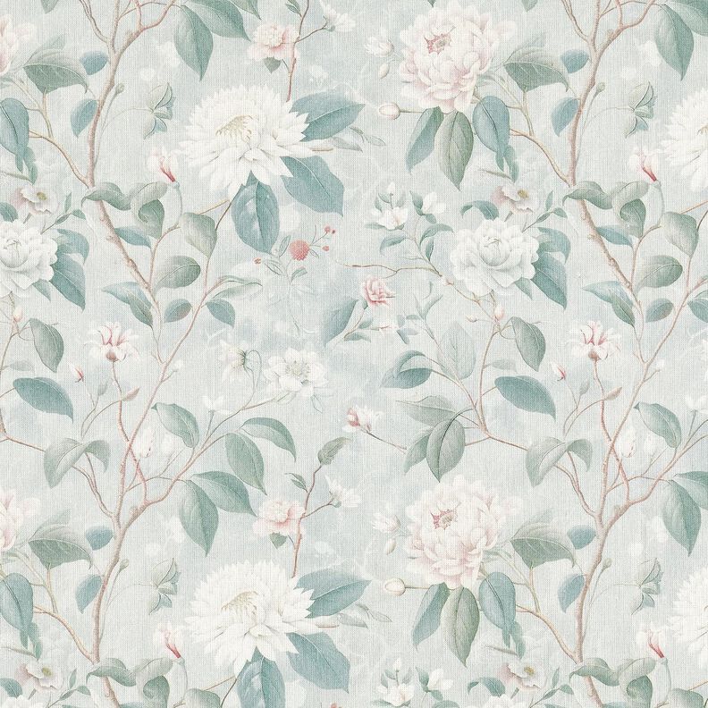 Tecido de algodão Popelina Ramos floridos finos – azul prateado,  image number 1