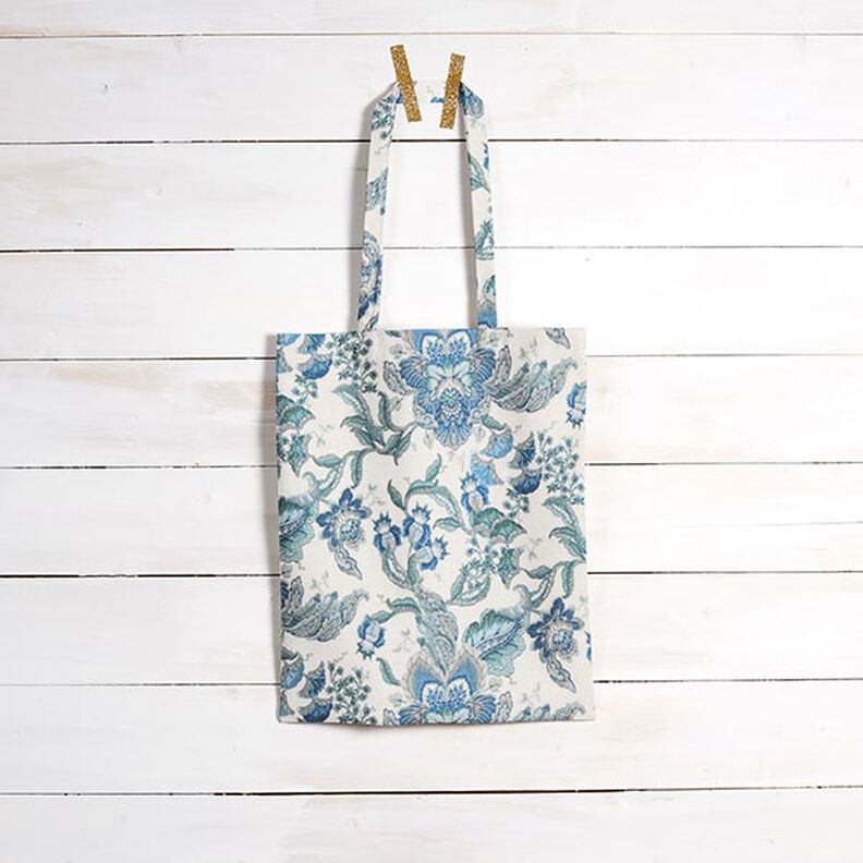 Tecido para decoração Lona Ornamentos florais orientais 280 cm – branco/azul,  image number 6