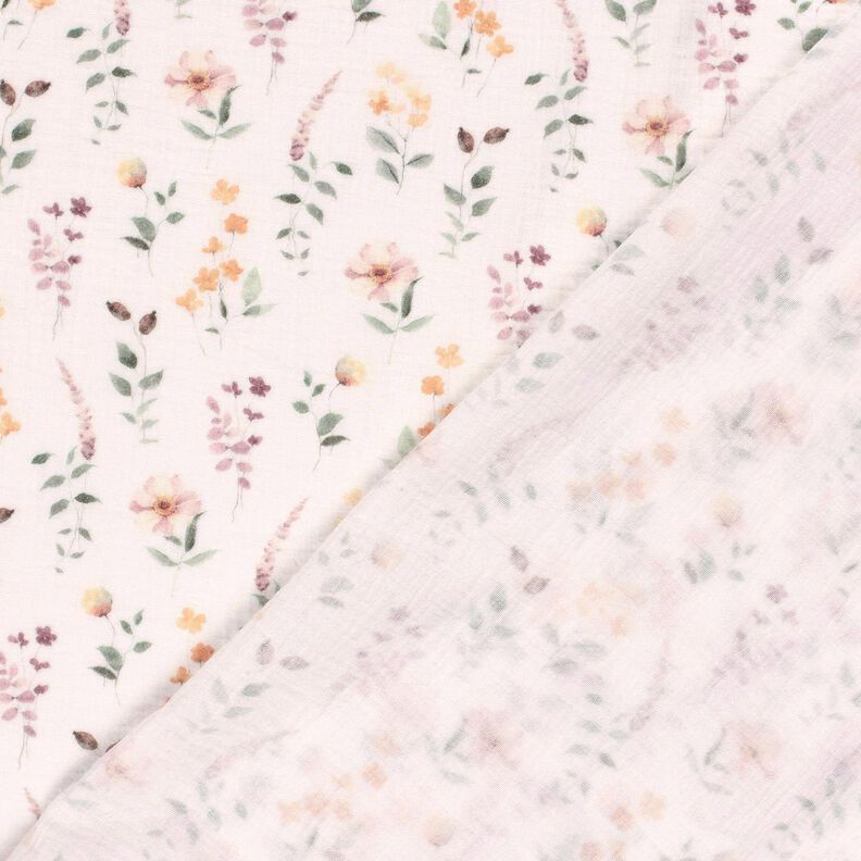 Musselina/ Tecido plissado duplo Prado selvagem Impressão Digital – branco,  image number 4