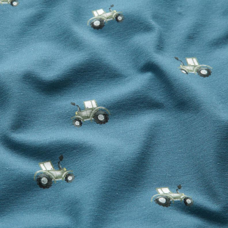 GOTS Jersey de algodão Trator Impressão Digital – azul ganga,  image number 2