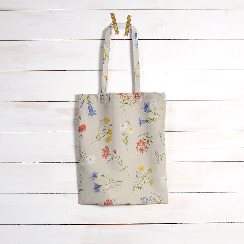 Tecido para decoração Meio linho Panamá Flora dos Alpes – natural/azul,  image number 8