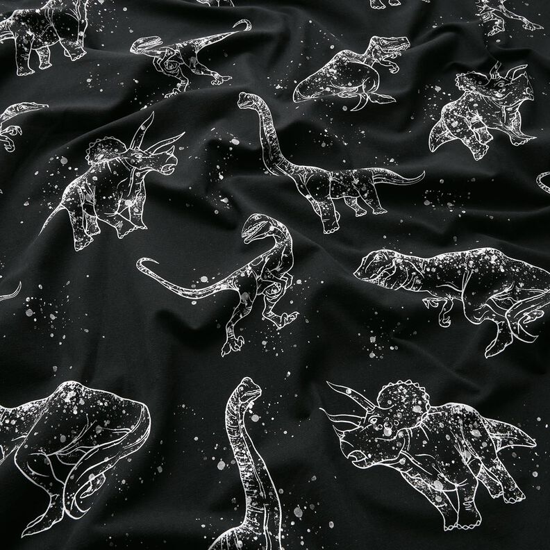 Jersey de algodão Contornos de dinossauro | Glitzerpüppi – preto/branco,  image number 1