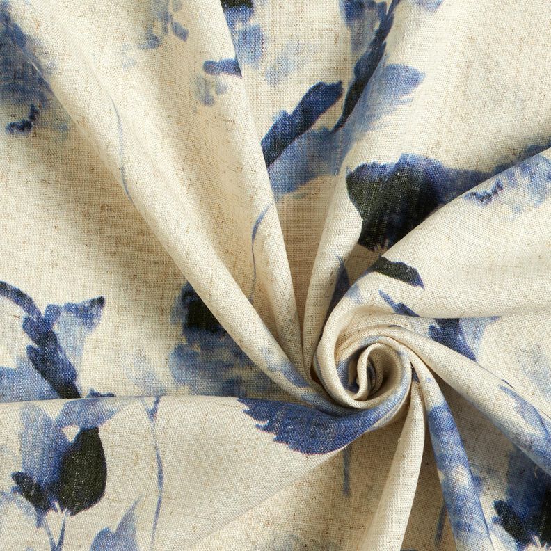 Mix de linho e viscose Rosas em aguarela – natural/azul-marinho,  image number 3