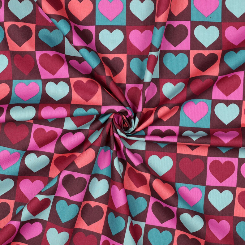 Popelina de algodão Corações Xadrez | Poppy Fabrics – bordeaux,  image number 3