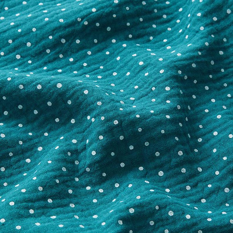 Musselina/ Tecido plissado duplo Pintinhas – azul petróleo/branco,  image number 2