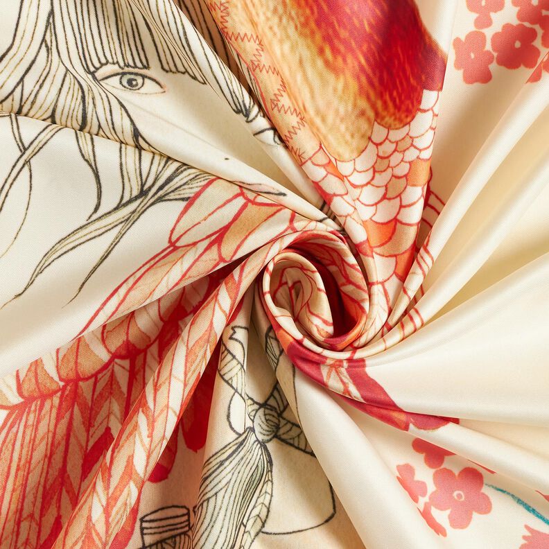 Painel de cetim Pássaros e fadas | Katia Fabrics – azul marinho/creme,  image number 3