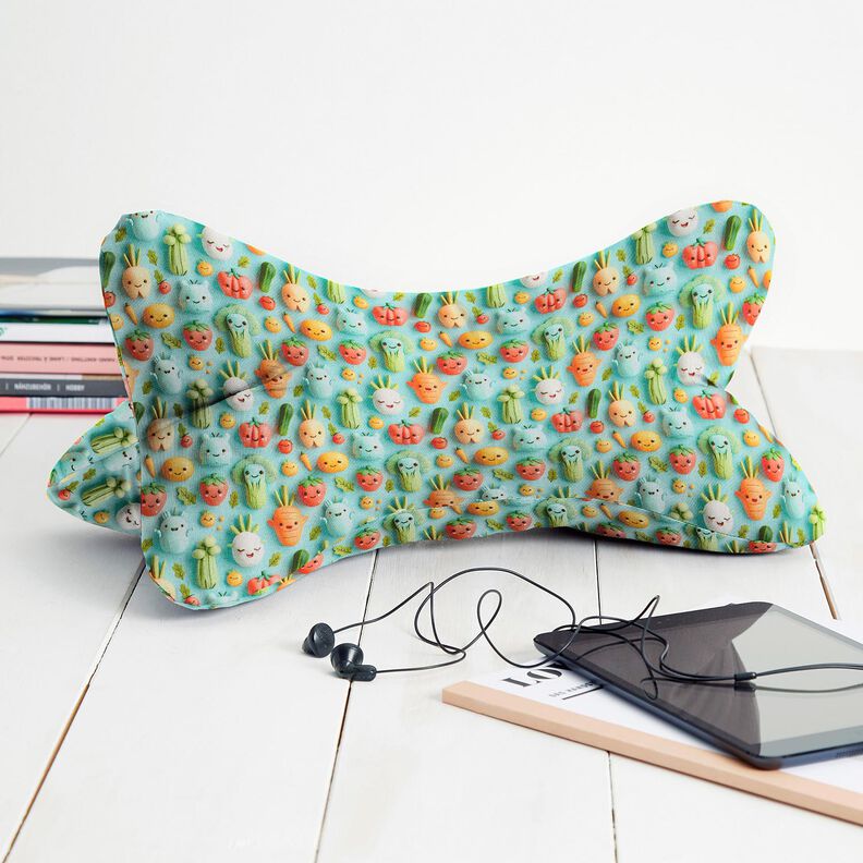 Popelina de algod&atilde;o Legumes de plasticina felizes Impress&atilde;o Digital &ndash; azul marinho,  image number 7