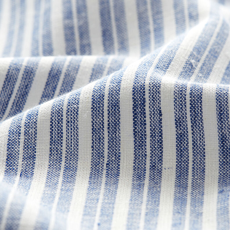 Mistura de linho e algodão Riscas largas – azul ganga/branco sujo,  image number 2