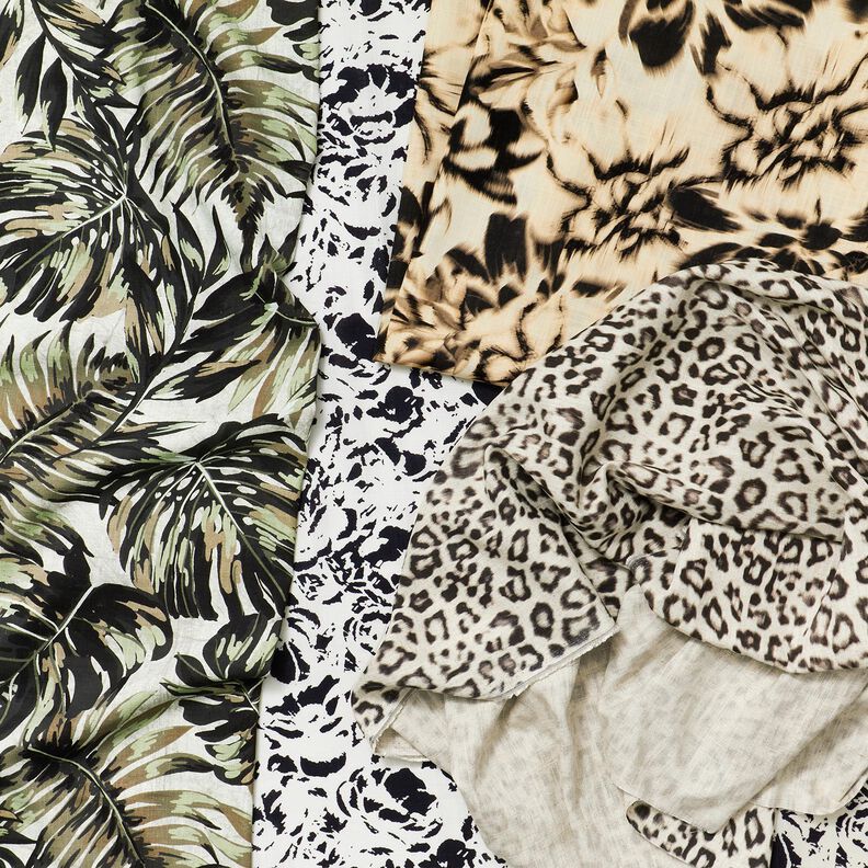 Mix de linho e viscose Flores esbatidas Impress&atilde;o digital &ndash; bege claro/preto,  image number 5