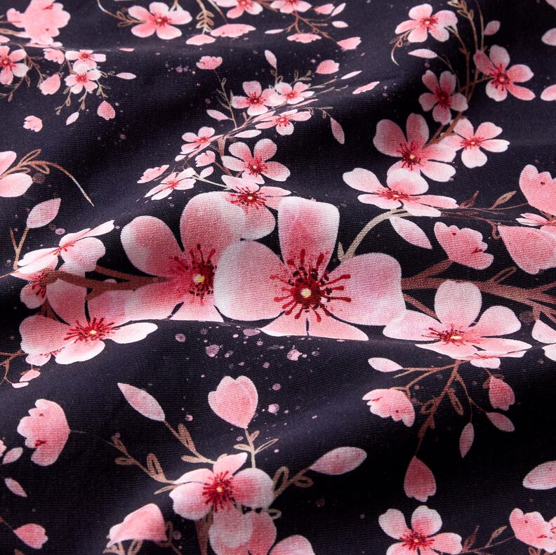 Jersey de algodão Flores de cerejeira | Glitzerpüppi – azul-marinho,  image number 1