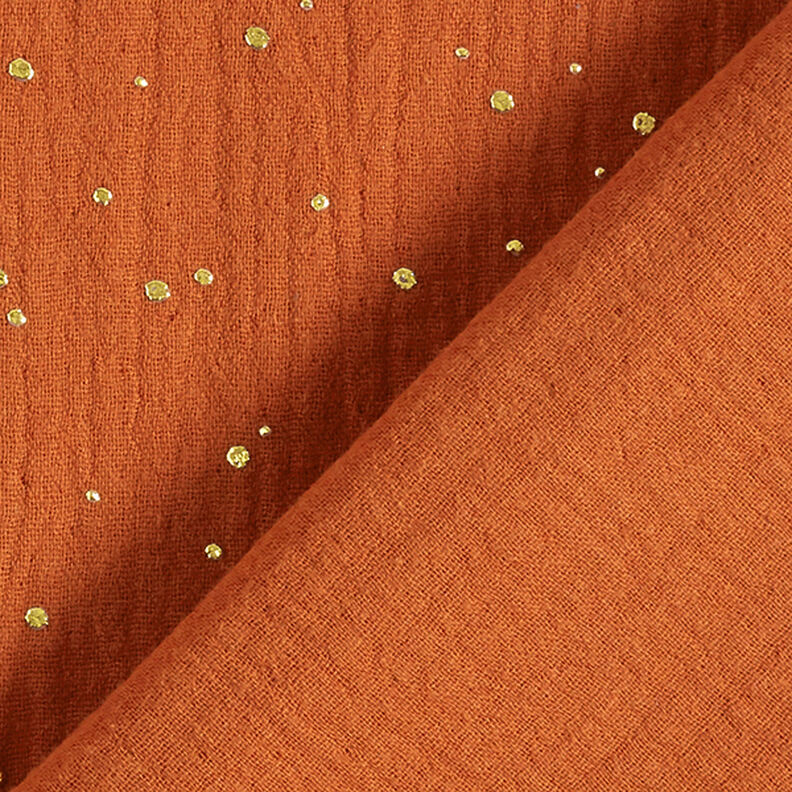 Algodão Musselina Sarapintas douradas espalhadas – terracota/dourado,  image number 4