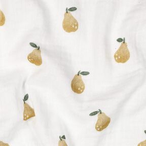 Musselina/ Tecido plissado duplo Pera Impressão Digital | Poppy Fabrics – branco/amarelo-azeitona, 