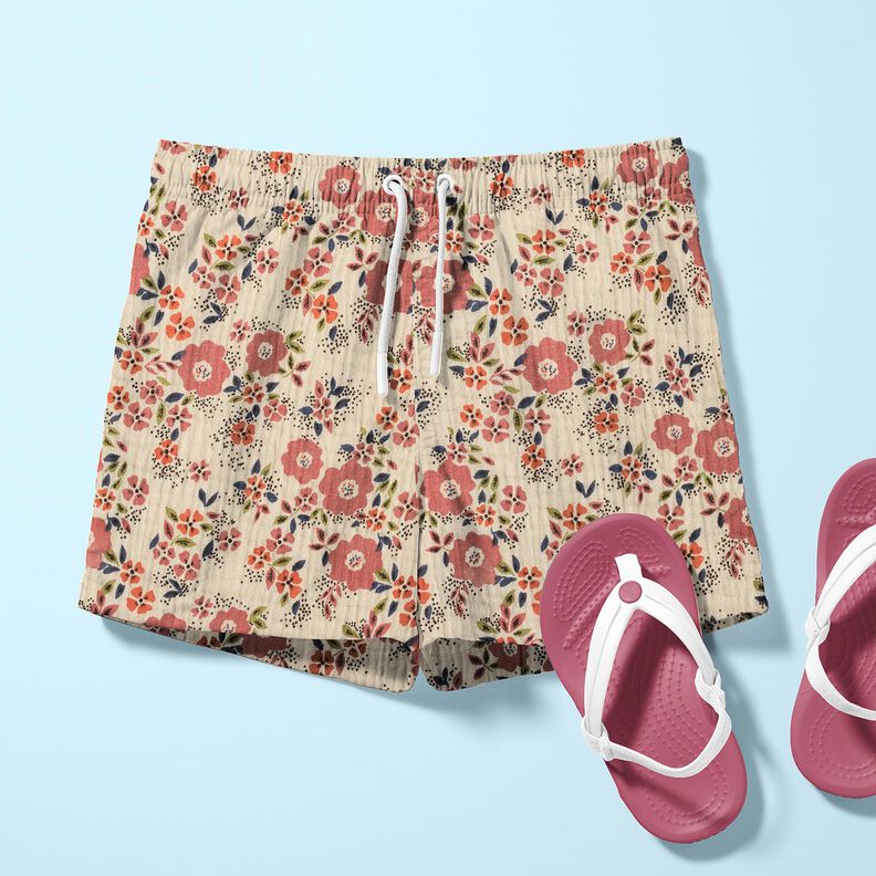 Musselina/ Tecido plissado duplo Mar de flores – taupe claro,  image number 6