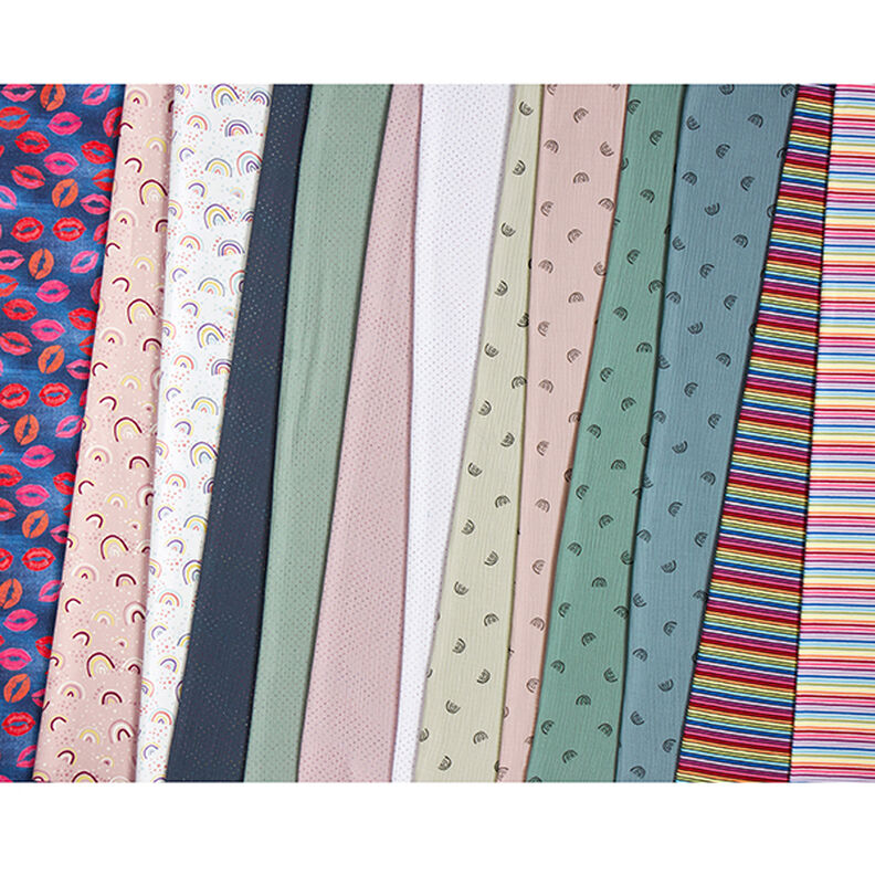 Jersey de algodão Riscas horizontais Arco-íris – branco/mistura de cores,  image number 6