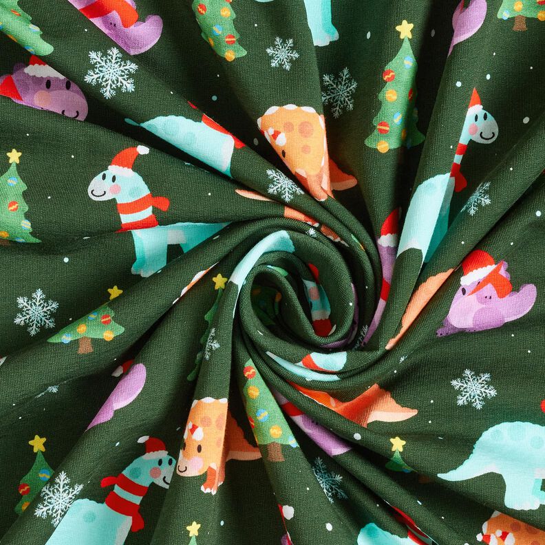 French Terry Sweat de verão Bebé dinossauro no espírito natalício | Glitzerpüppi – verde escuro/cor,  image number 3