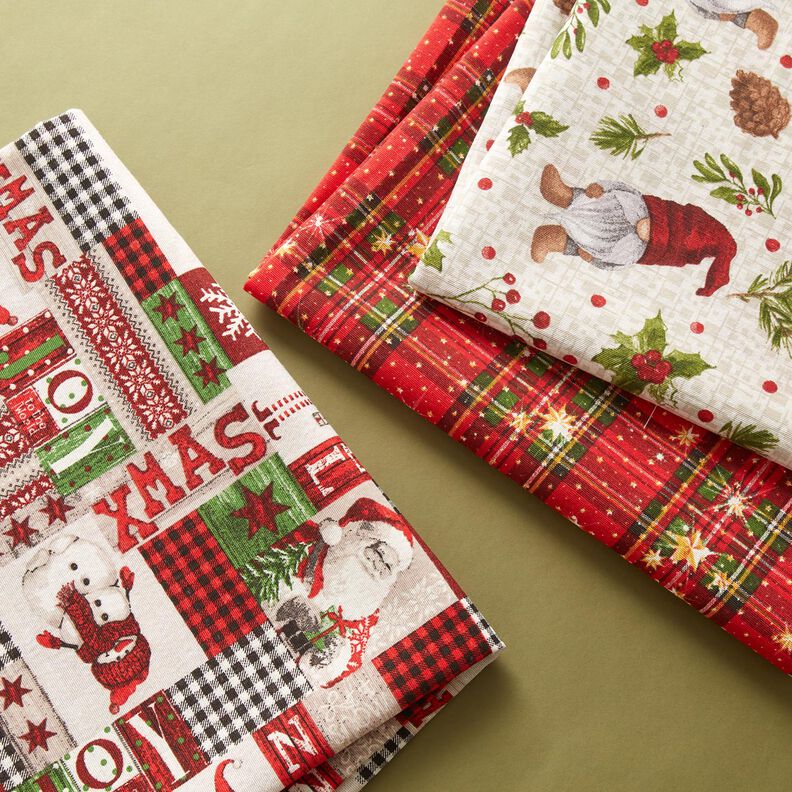 Tecido para decoração Lona Duende com gorro – bege claro/vermelho escuro,  image number 5