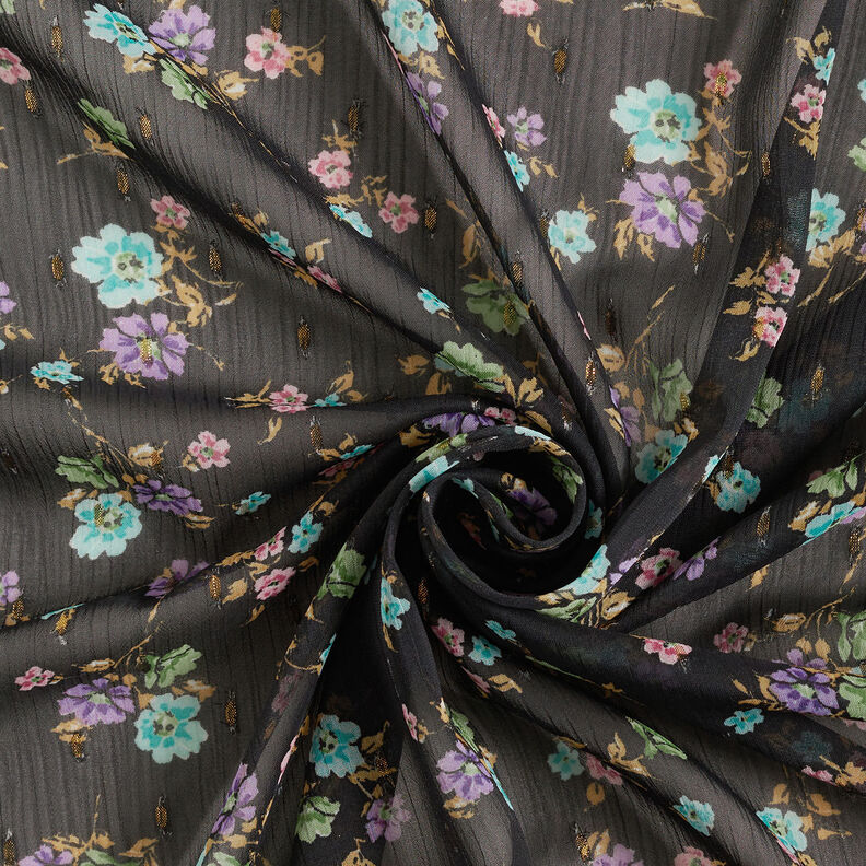Crepe Chiffon Dobby e Flores – preto/azul claro,  image number 3