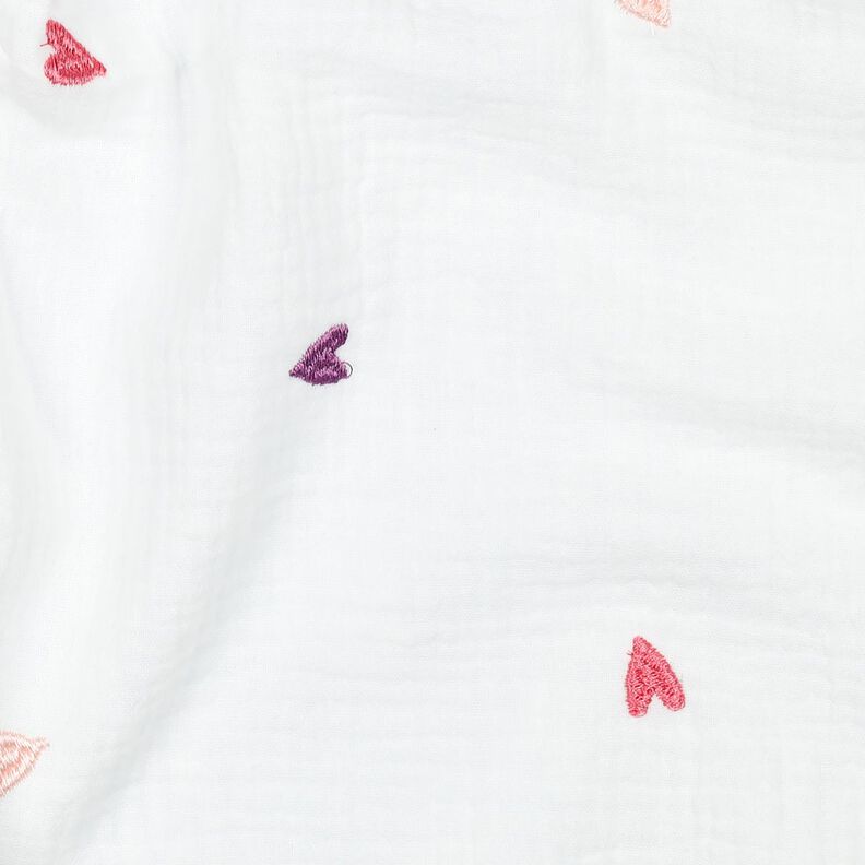Musselina/ Tecido plissado duplo Corações bordados | Poppy Fabrics – branco/rosé,  image number 2