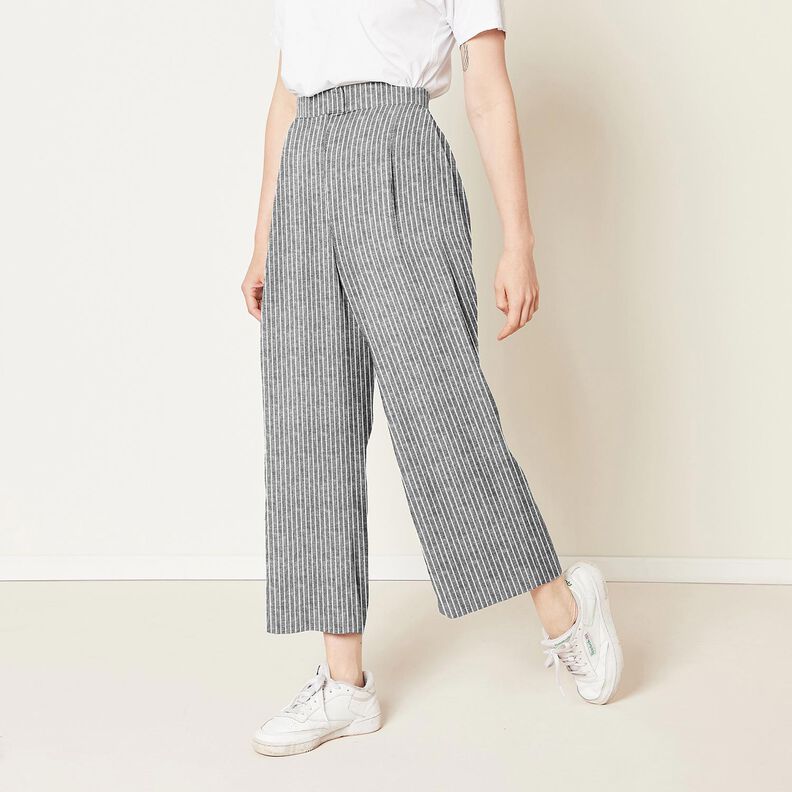 Mistura de linho e algodão Riscas largas – preto/branco,  image number 6