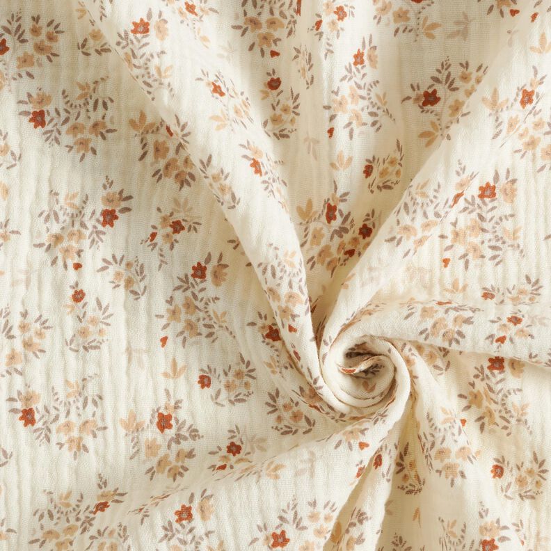 Musselina/ Tecido plissado duplo Florzinhas – branco sujo,  image number 4