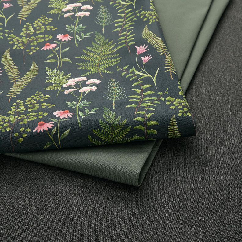 Tecido para exteriores Lona Folhas e Flores – verde escuro/púrpura média,  image number 5