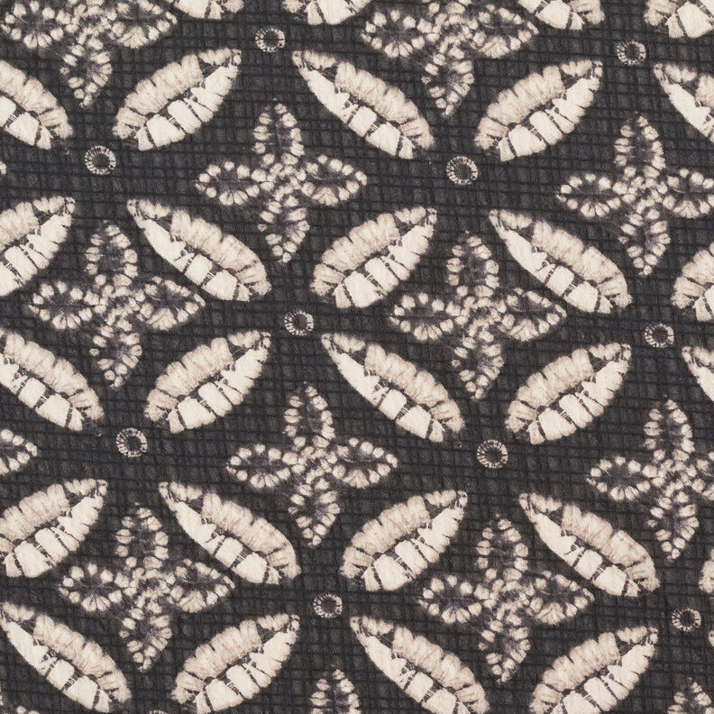 Crepe Chiffon Estampado de folhas – preto/bege,  image number 1