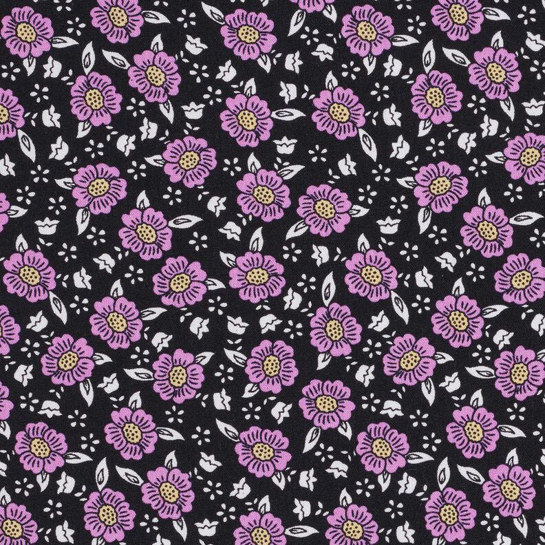 Tecido de viscose Mar de flores – preto/púrpura média,  image number 1
