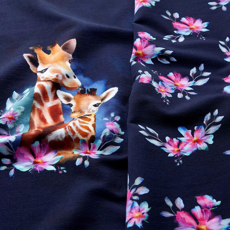 French Terry Sweat de verão Família de girafas Barra | Glitzerpüppi – azul-noite,  image number 2