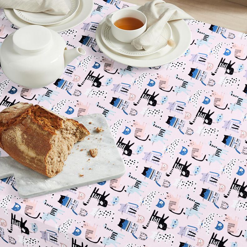 Tecido de algodão Cretone Gatos abstratos – rosa-claro/branco,  image number 6