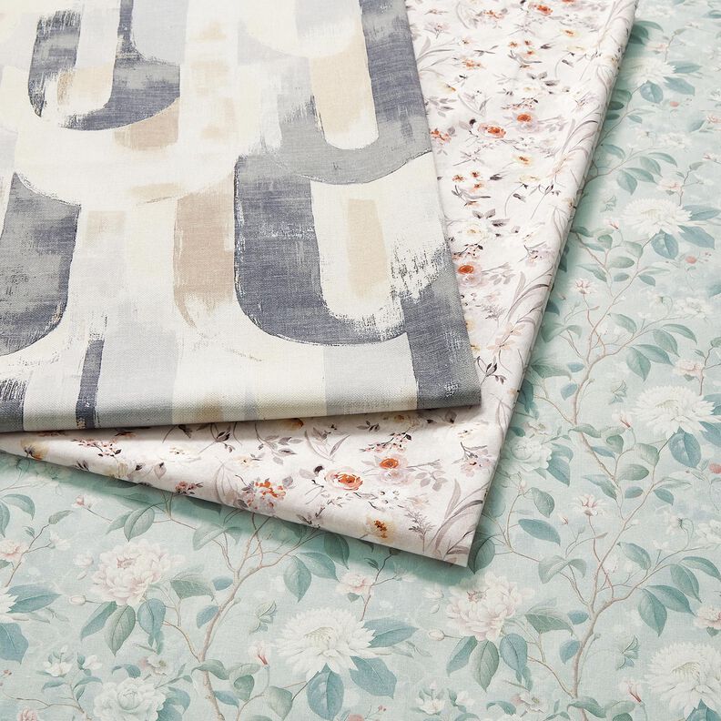 Tecido de algodão Popelina Ramos floridos finos – azul prateado,  image number 5