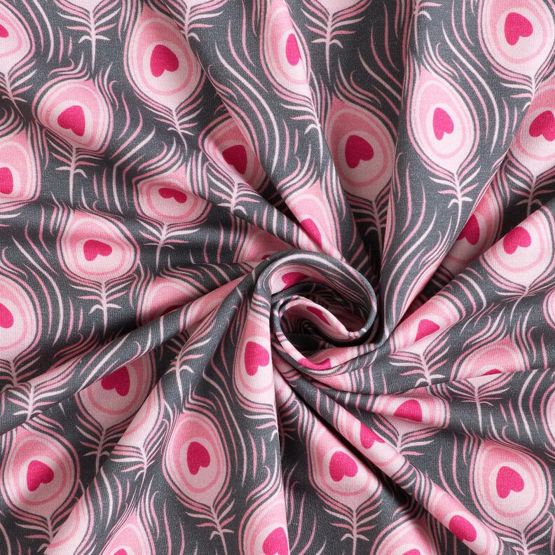Jersey de algodão Pavo | Stoff&Liebe – cinza ardósia/rosa intenso,  image number 3